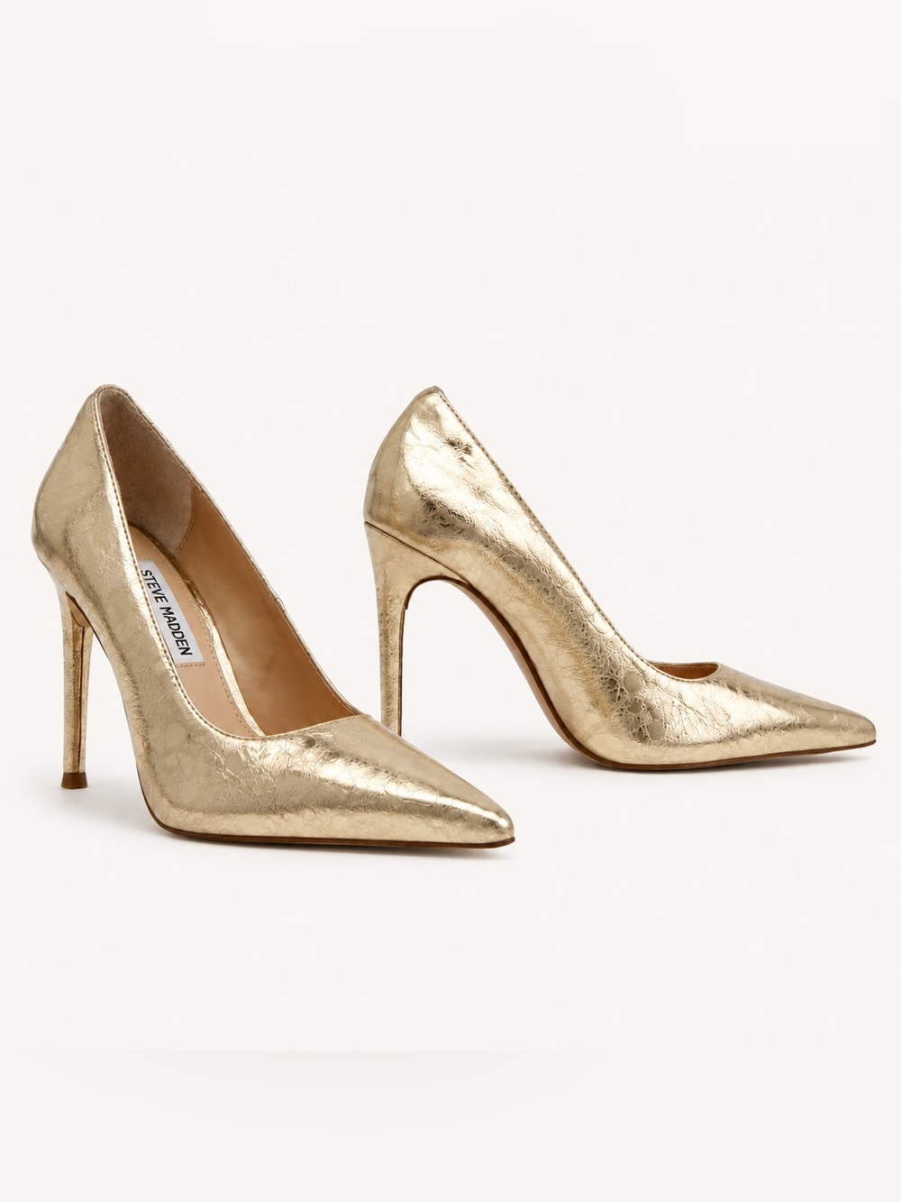 Steve Madden Reya Gold Metallic Leather Pointed Toe Pumps 7M  $129